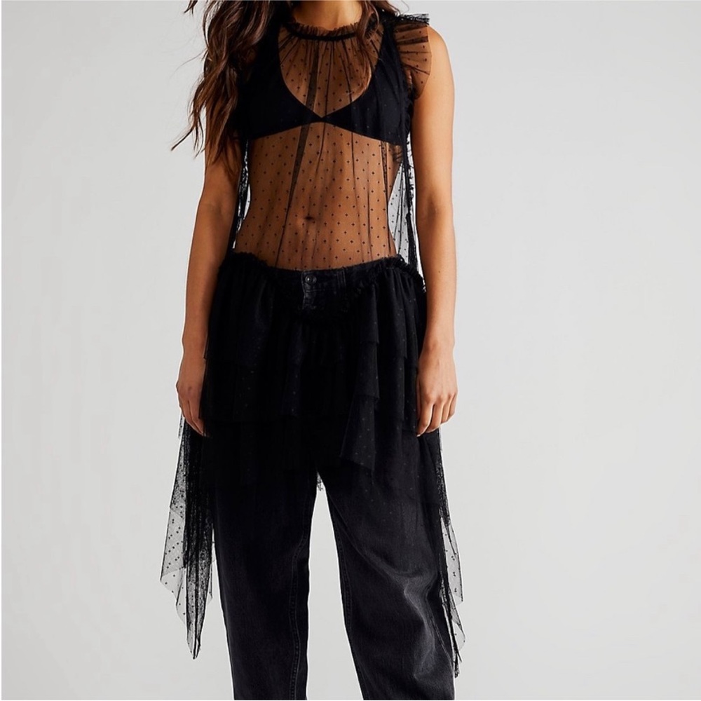 NWOT- Free People MIA Mesh Dropped Waist Tiered Maxi Top